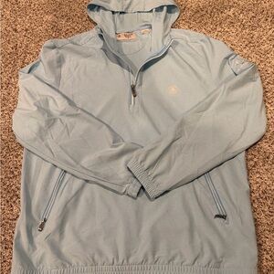 ORIGINAL PENGUIN MENS LARGE FINE LINE HOODED 1/4 ZIP WIND GOLF BALTIC SEA